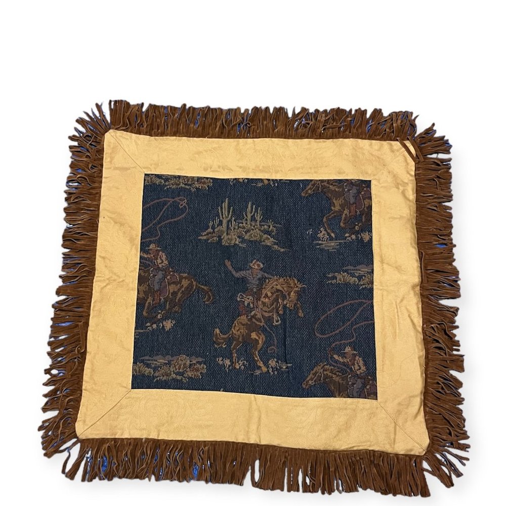 Rags Home Furnishings Cowboy Western Tapestry Pillow Sham Suede Fringe 22 x 21.5